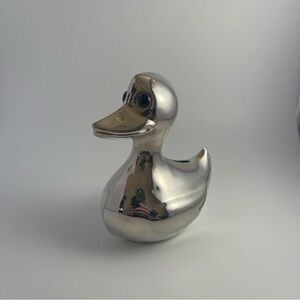 Vintage Leonard Silver Plated Duck Coin Piggy Bank Blue Eyes Hong Kong